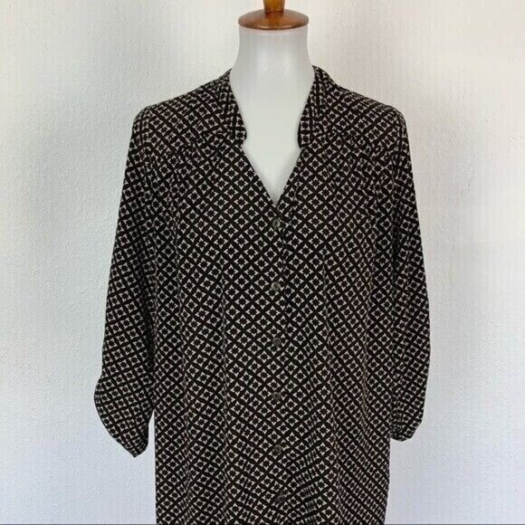41 Hawthorn Medium Brown Beige Geometric Print Tunic Dress Made In USA - Picture 2 of 8